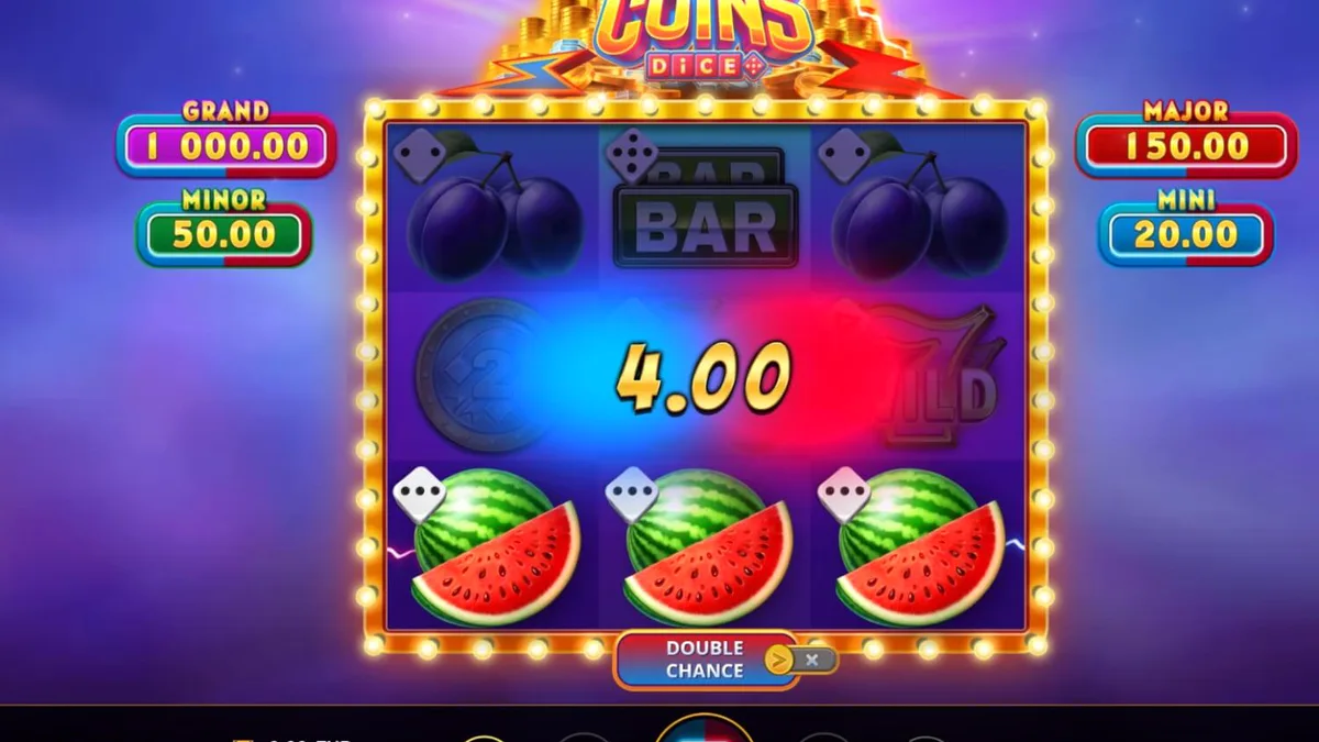 Interface do slot Magnetic Coins Dice com símbolos de moedas e ímãs