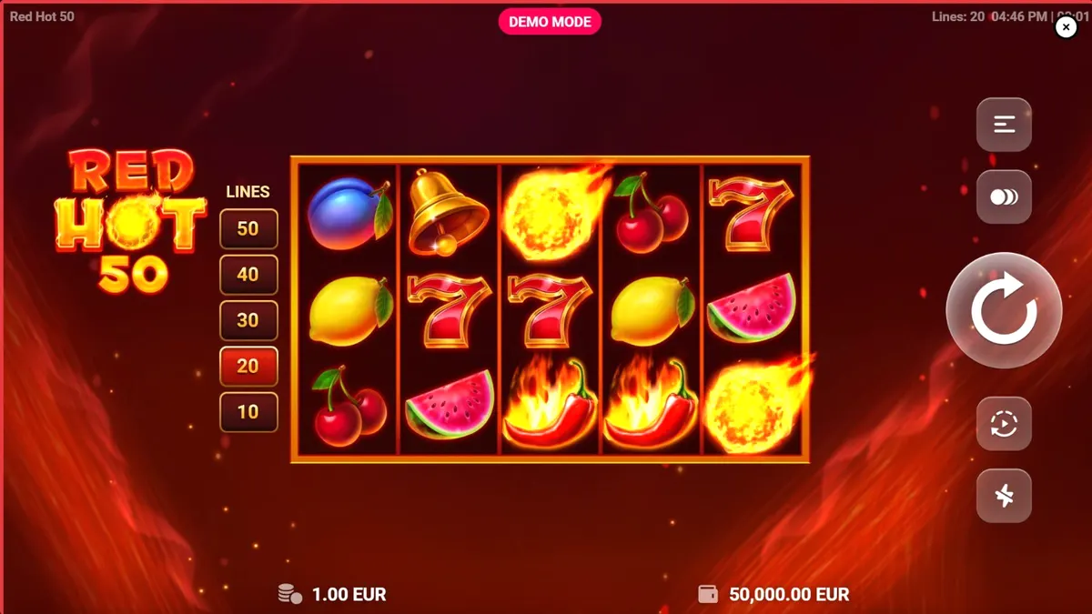 Interface do jogo Red Hot 50 rodando em um smartphone moderno